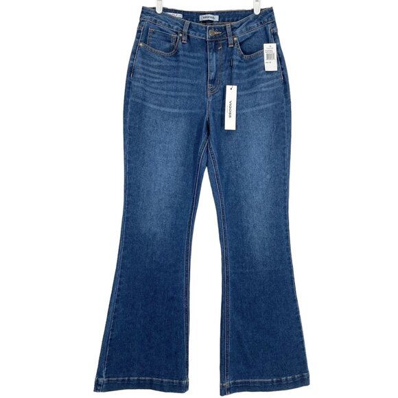 VIGOSS Womens Denim Jeans Size 30 High Rise Flare Leg Stretch Dark Wash Blue NWT - Picture 1 of 12